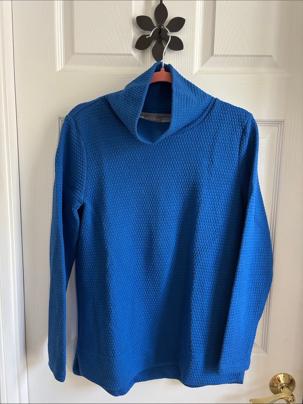 Talbots Blue Textured Knit Funnel Neck Sweater Large EUC